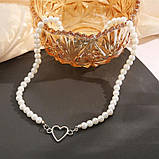 Чокер перли серце перлове намисто срібне сердечко, фото 5