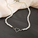Чокер перли серце перлове намисто срібне сердечко, фото 8