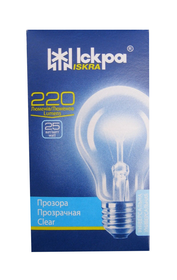 Лампа розжарювання (ЛОН) 25 Вт цоколь Е27 "Іскра" Львів в коробочці