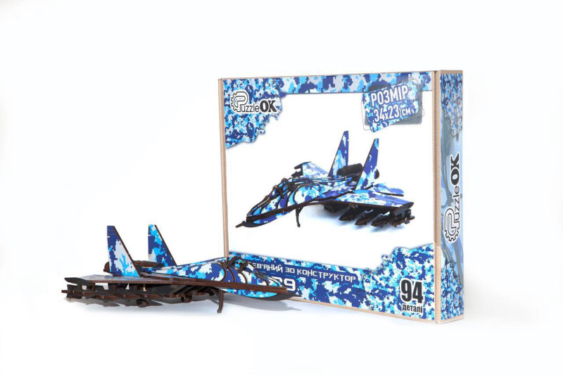 Дерев'яний 3D конструктор "Міг 29" 94 деталі PuzzleOK 00654, 34*23см, фото 1