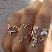 Набор колец бабочки крест сердце кристаллы красивые кольца