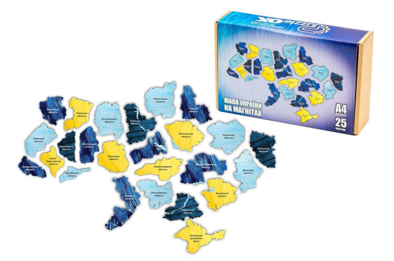 Дерев'яні пазли на магнітах "КАРТА УКРАЇНИ" 25 елементів PUZZLEOK (PuzA4-01350), фото 1
