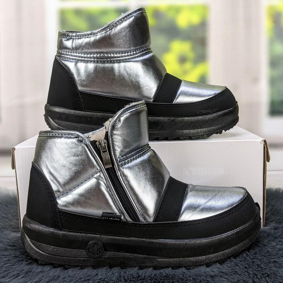 Черевики дутики жіночі вкорочені на хутрі сріблясті 2412, фото 1