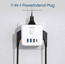 Мережевий фільтр трійник LENCENT PA037EU 7 в 1 із вимикачем + 3 USB/1TYPE-C, фото 4