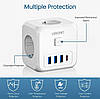 Мережевий фільтр трійник LENCENT PA037EU 7 в 1 із вимикачем + 3 USB/1TYPE-C, фото 7
