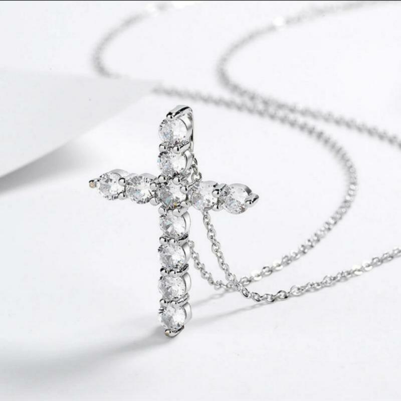 Підвіска хрест в кристалах срібло 925 покриття ланцюжок з під