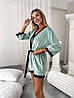 М'ятний красивий жіночий ніжний та зручний спальний комплект-трійка з трикотажу велюру: Шорти, Майка та Халат, фото 5
