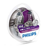 Галогенные автолампы для авто в фару Н4 12V PHILIPS Vision Plus +60% (2шт) ближний и дальний свет