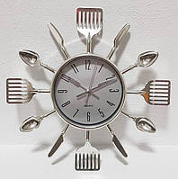 Годинник настінний кухонний Time Ложки-виделки (25 см) Срібний