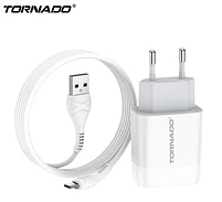 Мережевий зарядний пристрій Tornado TD-16 (2USB/2.4A/1м) +USB кабель Type-C- білий, фото 4