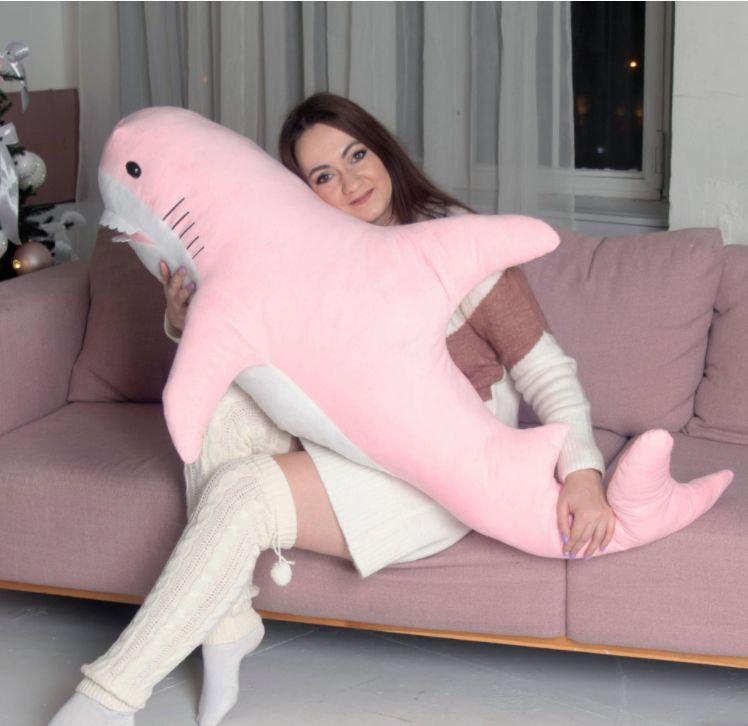 М'яка іграшка акула IKEA 140см, плюшева іграшка-подушка БЛОХЕЙ, РОжева