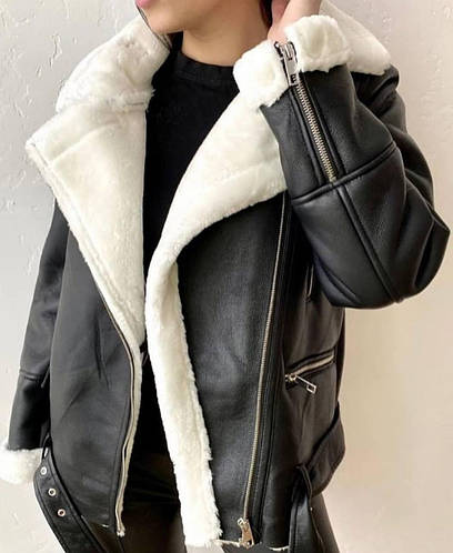 Купить Кожаная женская демисезонная дубленка авиатор черная (с мехом ...