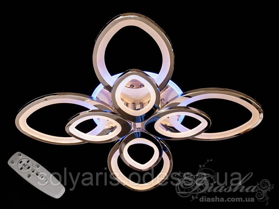 Стельова люстра з димером і LED-підсвіткою, колір золото, 150W.хром, фото 1