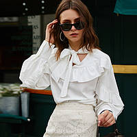 Біла жіноча сорочка блузка з довгим рукавом 48