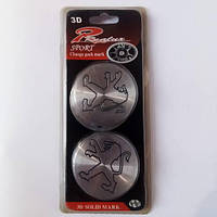 Наклейки на диски 56 мм плоские PEUGEOT алюминий (контурный черный лого на хром. фоне) к-т 4 шт. REALUX SPORT