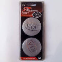 Наклейки на диски 56 мм плоские KIA алюминий (хром. лого на серебристом фоне) к-т 4 шт. блистер REALUX SPORT