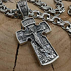 Чоловічий масивний хрест та ланцюжок бісмарк 70 г комплект срібло чорнене 925 проба, фото 2
