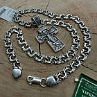 Чоловічий масивний хрест та ланцюжок бісмарк 70 г комплект срібло чорнене 925 проба, фото 7