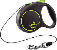 Поводок-рулетка для собак Flexi Black Design XS, 3 м, 8 кг, трос, зеленая Флекси для выгула собак