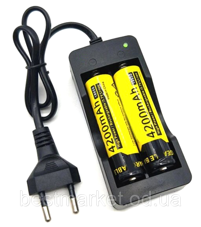 Зарядний пристрій для акумуляторних батарейок Double 2 x 18650 від мережі 220 V ААА, фото 1