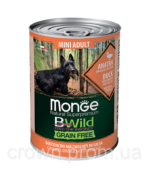 Вологий корм для собак Monge BWild Grain Free Mini Adult Duck with Pumpkin and Zucchini 400 г (158877-12)