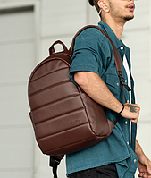 Мужской рюкзак шоколадный городской вместительный стильный 46х28х13 см экокожа для ручной клади BG
