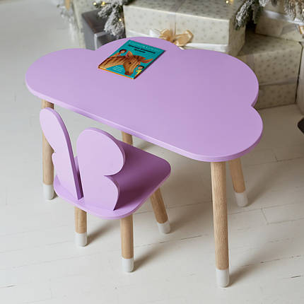 Дитячий столик тучка і стільчик метелик фіолетовий. Столик для ігор, занять, їжі, фото 2