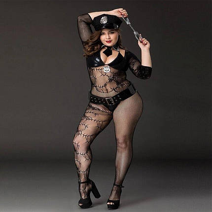 Костюм поліцейської JSY « Фрау Марта » Plus Size Black, ремінь, кепка, наручники, краватка, фото 1