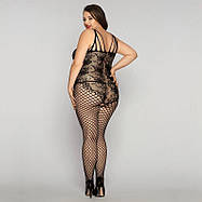 Сітчастий бодістокінг JSY « Ніжна Люсі » Plus Size, black, імітація боді, імітація шнурівки, фото 4