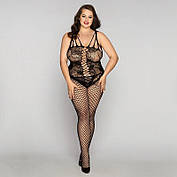 Сітчастий бодістокінг JSY « Ніжна Люсі » Plus Size, black, імітація боді, імітація шнурівки, фото 6