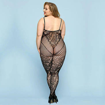 Відвертий бодістокінг JSY « Фатальна Скарлет » Plus Size, Black, імітація боді, мереживо, доступ, фото 3