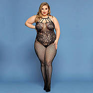 Сітчастий бодістокінг JSY « Відверта Мадлен » Plus Size, Black, імітація боді, мереживо, доступ, фото 3