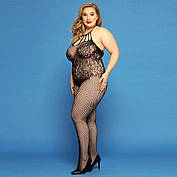 Сітчастий бодістокінг JSY « Відверта Мадлен » Plus Size, Black, імітація боді, мереживо, доступ, фото 5