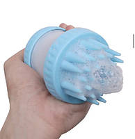 Щітка для купання тварин із резервуаром для шампуню кругла - синя, фото 2