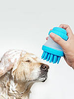 Щітка для купання тварин із резервуаром для шампуню кругла - синя, фото 5