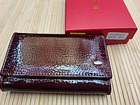 Маленький складной лаковый кошелек из натуральной кожи 13×7.5см BALISA , женский кожаный кошелек Бордовый