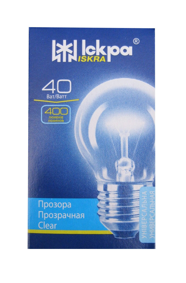 Лампа розжарювання шар 40 Вт Е27 в коробочці (ДШ) "Іскра" Львів