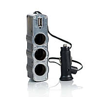 АЗП розгалужувач WEIFENG, 12V-3*12V+USB, Silver, Blister