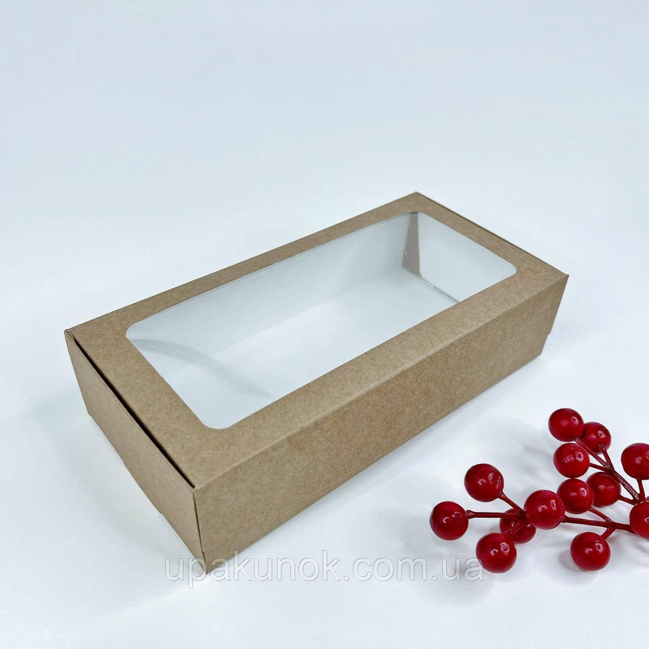 Коробка для макаронс, 200*100*50 мм, з вікном, крафт