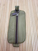 Кожаный футляр для ключей 12×5 см, ключница из натуральной кожи, чехол для ключей Оливка