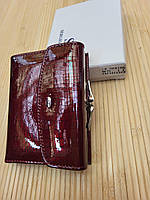 Женский кошелек из натуральной кожи покрытый лаком 12×9cм, кожаный кошелек складной Бордовый