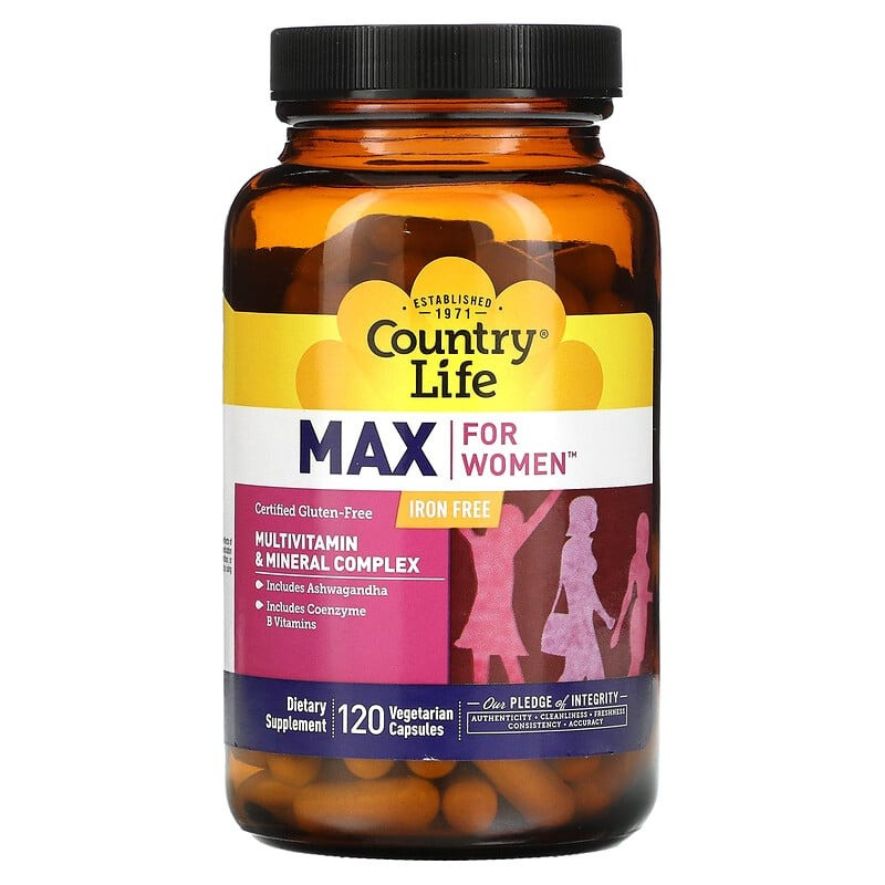 Мультивітаміни та мінерали для жінок Country Life "Max for women" комплекс без заліза (120 капсул)