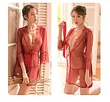 Сексуальна прозорий жіночий халат з поясом, фото 2