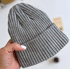 Шапочка Beanie one size (0-9 міс) сіра на флісі, фото 2