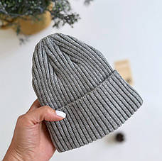 Шапочка Beanie one size (0-9 міс) сіра на флісі, фото 3