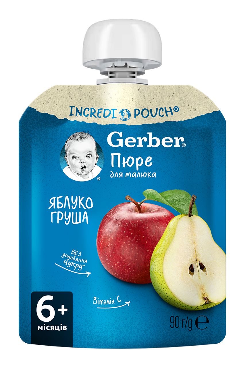 Пюре фруктове Яблуко-груша Gerber® (Гербер) з 6 місяців ,пауч 90г