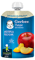 Фруктовое пюре Яблоко-персик Gerber (Гербер) с 6 месяцев,пауч 150 гр.