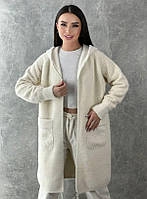 Женский стильный кардиган-пальто удлиненный из альпаки и барашки размер 48-54 полубатал