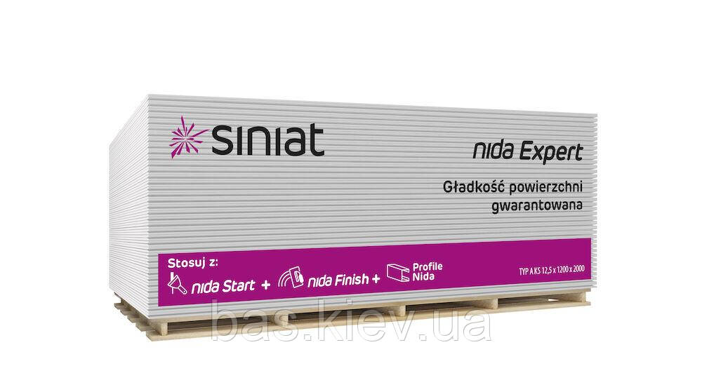 Плита гіпсокартонна стінова NIDA EXPERT 12.5*1200*2600 мм Siniat