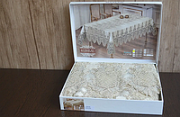 Прямоугольная однотонная скатерть велюровая 160 300см на стол, скатерть на кухонный стол праздничная Кремовый